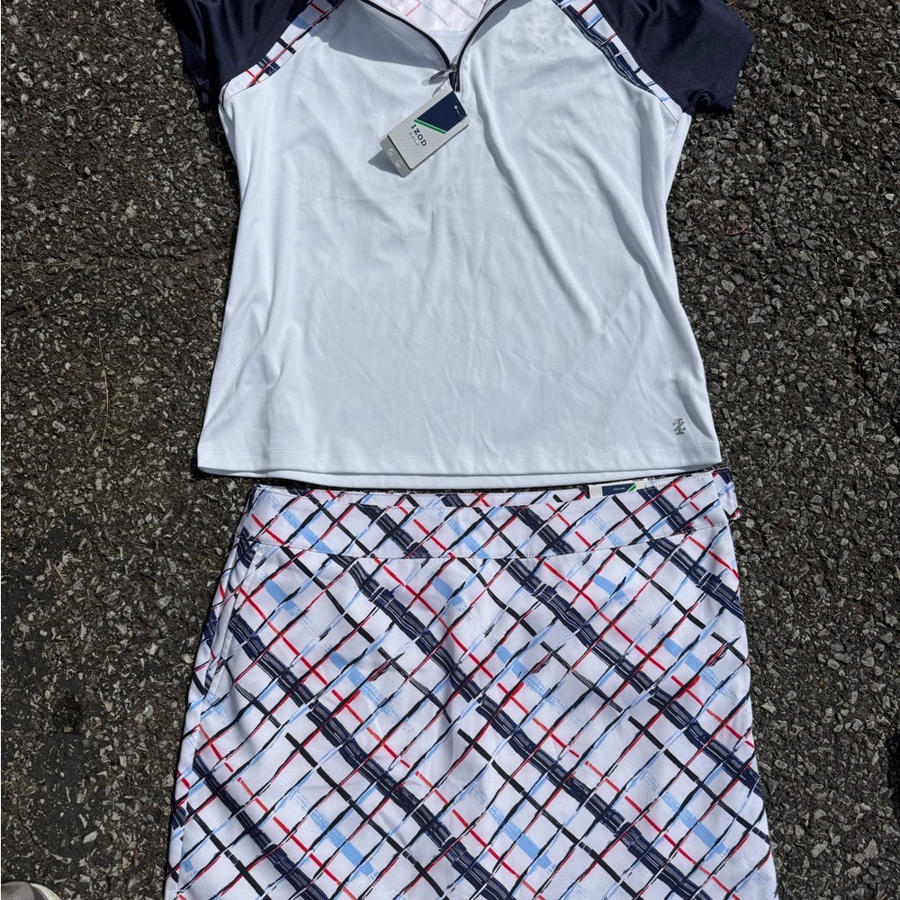 Izod White and Blue Plaid Women's Skort and top set